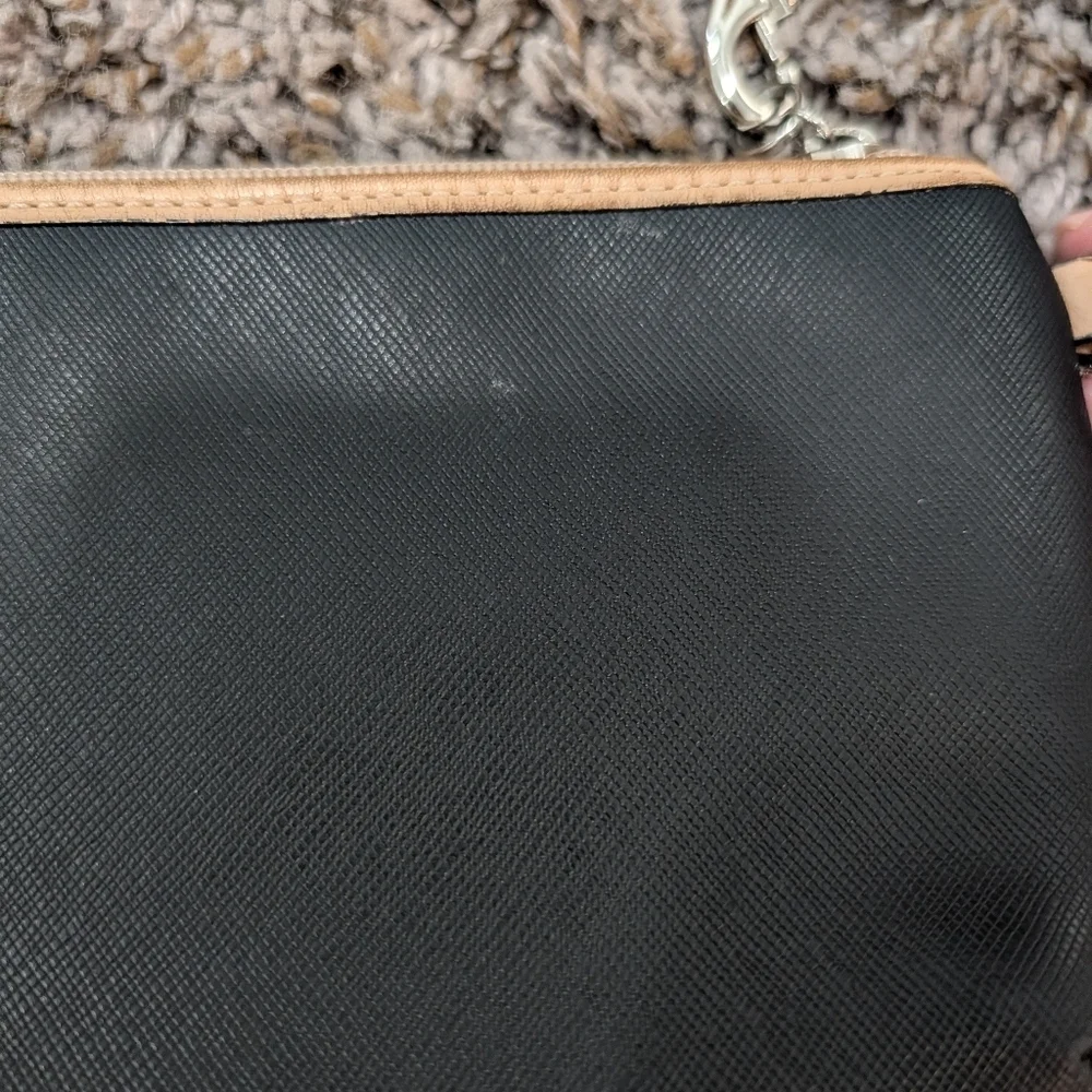 Coach Black and Tan Wristlet with Red Tag